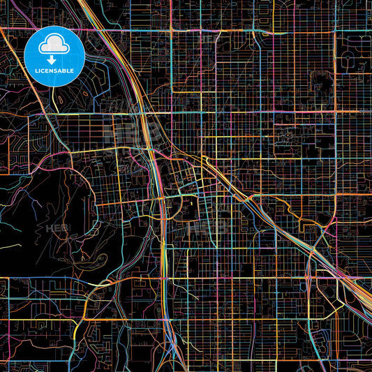 Tucson, Arizona, United States, colorful city map on black background