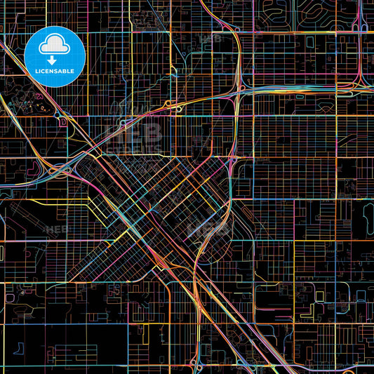 Fresno, California, United States, colorful city map on black background