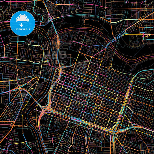 Sacramento, California, United States, colorful city map on black background