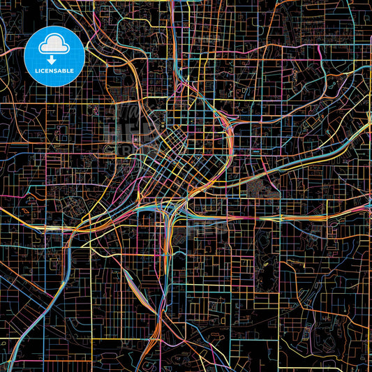 Atlanta, Georgia, United States, colorful city map on black background