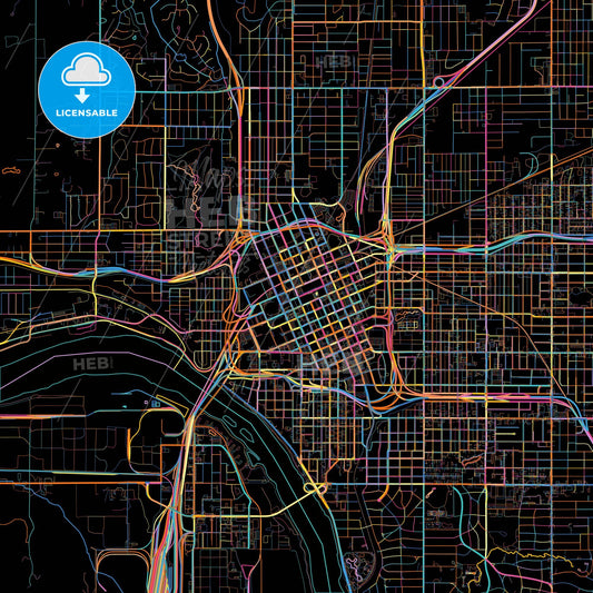 Tulsa, Oklahoma, United States, colorful city map on black background