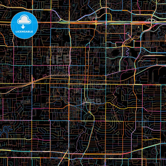 Arlington, Texas, United States, colorful city map on black background
