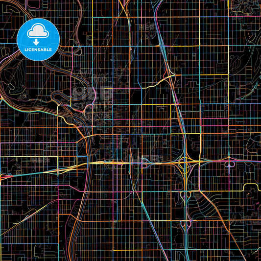 Wichita, Kansas, United States, colorful city map on black background
