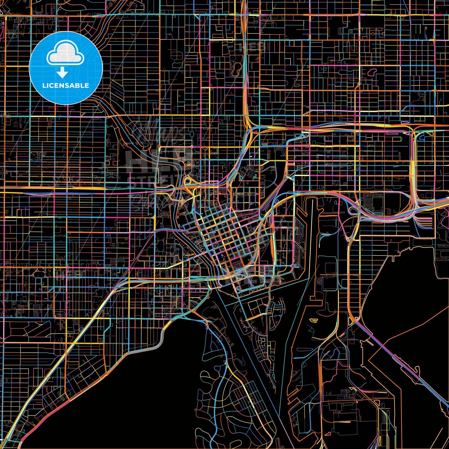 Tampa, Florida, United States, colorful city map on black background