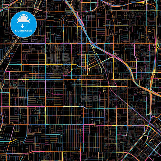 Santa Ana, California, United States, colorful city map on black background