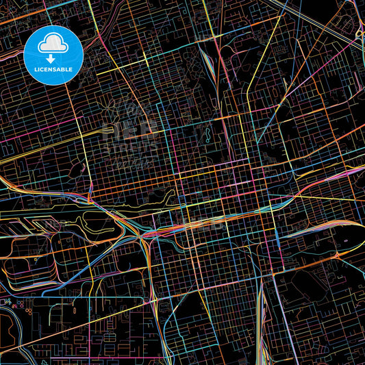Stockton, California, United States, colorful city map on black background