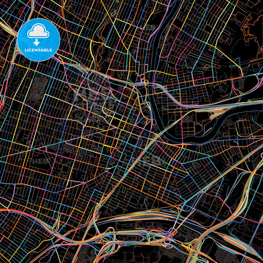 Newark, New Jersey, United States, colorful city map on black background