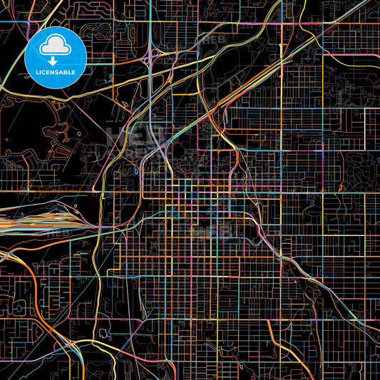 Lincoln, Nebraska, United States, colorful city map on black background