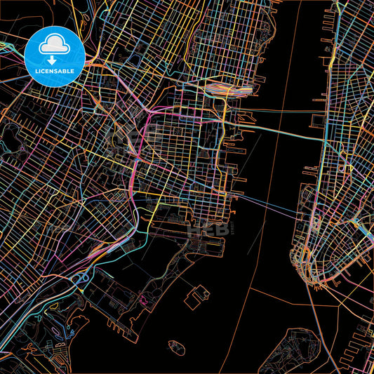Jersey City, New Jersey, United States, colorful city map on black background