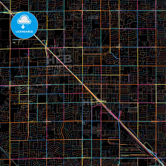 Glendale, Arizona, United States, colorful city map on black background