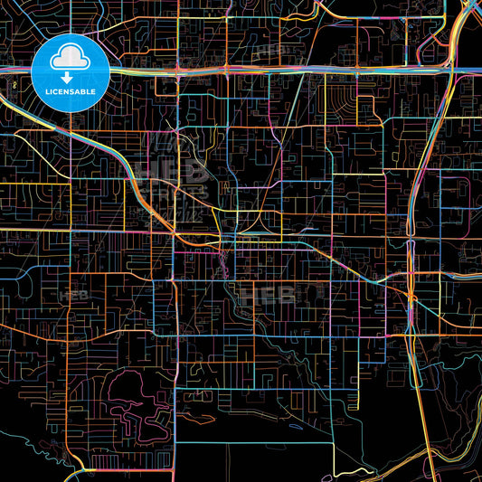 Irving, Texas, United States, colorful city map on black background
