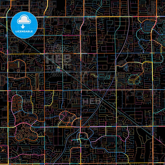 Gilbert, Arizona, United States, colorful city map on black background