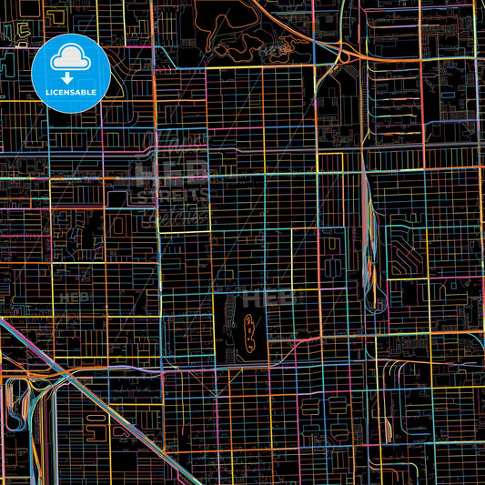 Hialeah, Florida, United States, colorful city map on black background