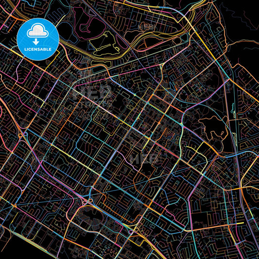 Fremont, California, United States, colorful city map on black background