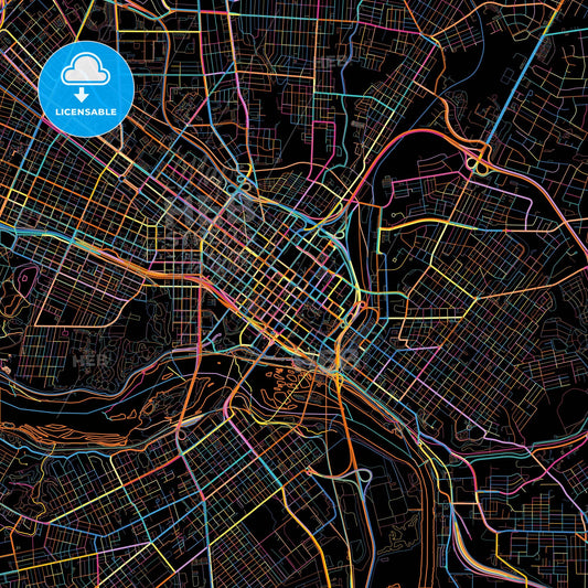 Richmond, Virginia, United States, colorful city map on black background