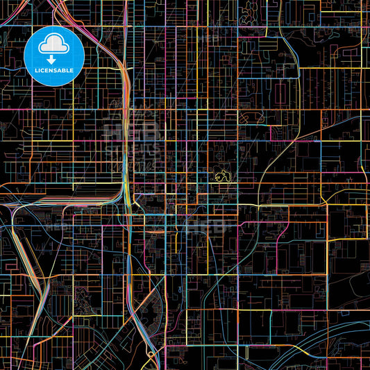 San Bernardino, California, United States, colorful city map on black background
