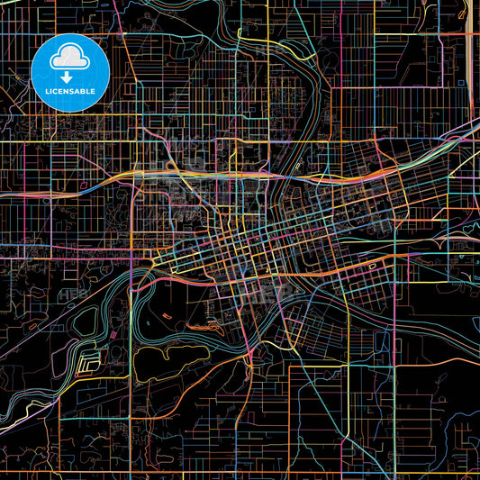 Des Moines, Iowa, United States, colorful city map on black background