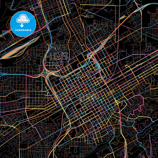 Birmingham, Alabama, United States, colorful city map on black background