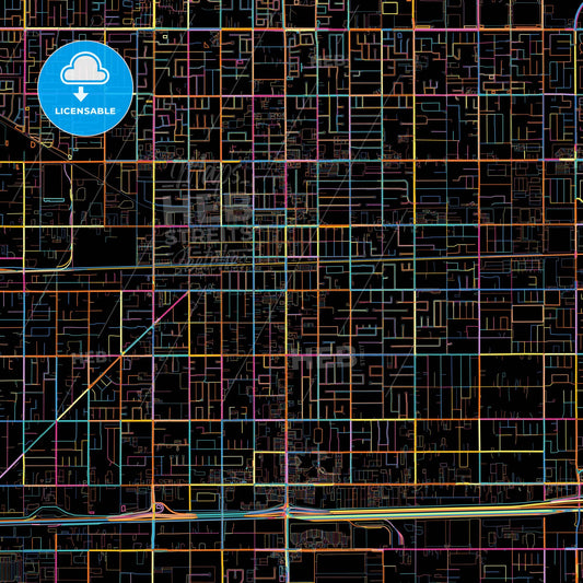 Fontana, California, United States, colorful city map on black background