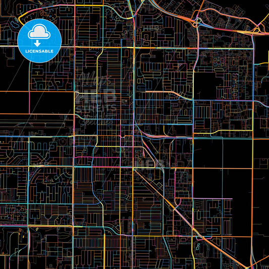 Oxnard, California, United States, colorful city map on black background