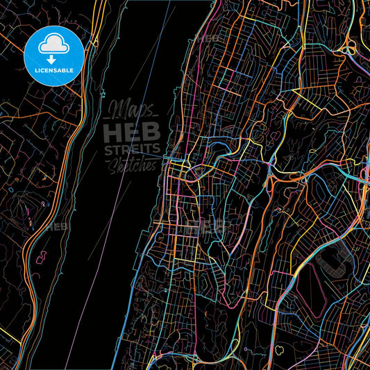 Yonkers, New York, United States, colorful city map on black background