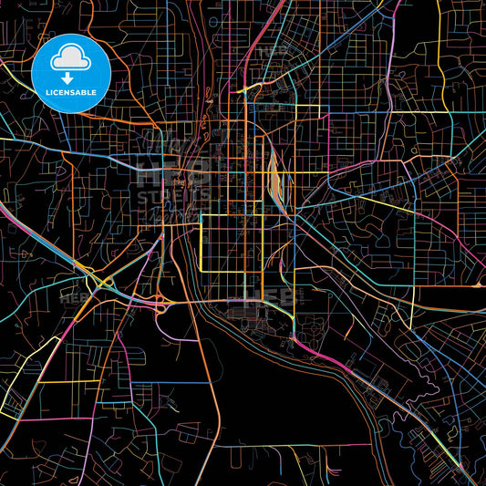 Columbus, Georgia, United States, colorful city map on black background