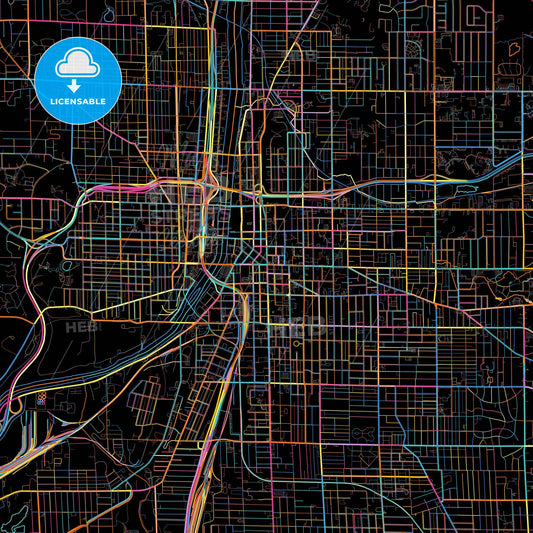 Grand Rapids, Michigan, United States, colorful city map on black background