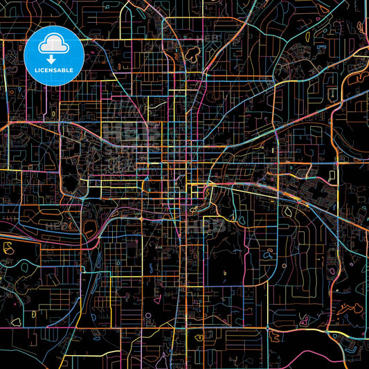 Tallahassee, Florida, United States, colorful city map on black background