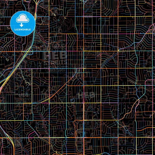 Overland Park, Kansas, United States, colorful city map on black background