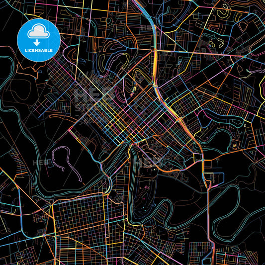 Brownsville, Texas, United States, colorful city map on black background