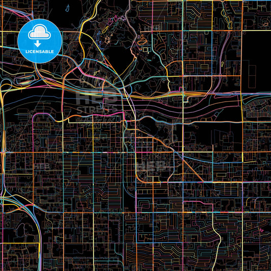 Tempe, Arizona, United States, colorful city map on black background