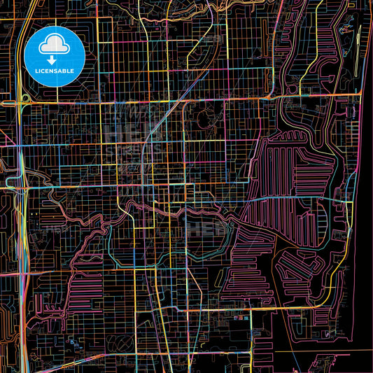 Fort Lauderdale, Florida, United States, colorful city map on black background