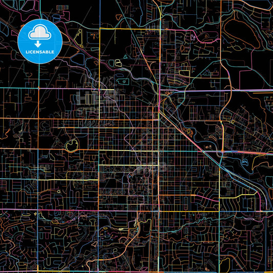 Fort Collins, Colorado, United States, colorful city map on black background