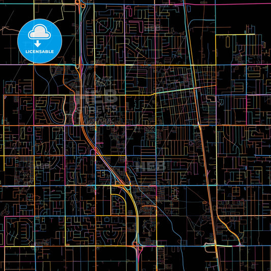 Lancaster, California, United States, colorful city map on black background