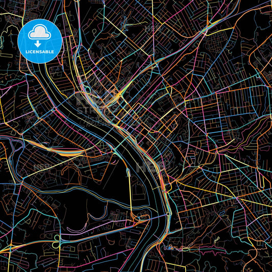 Springfield, Massachusetts, United States, colorful city map on black background