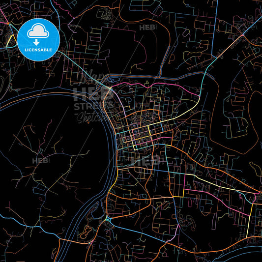 Clarksville, Tennessee, United States, colorful city map on black background