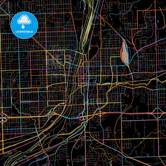 Joliet, Illinois, United States, colorful city map on black background