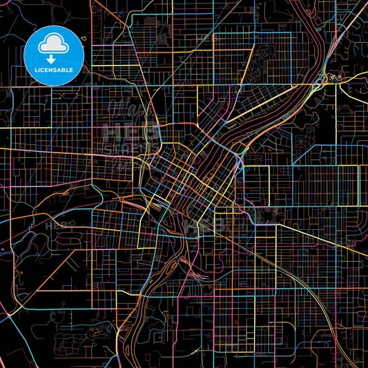 Rockford, Illinois, United States, colorful city map on black background