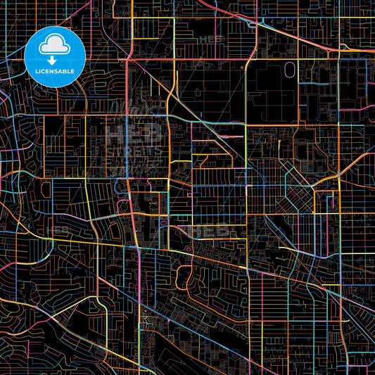 Torrance, California, United States, colorful city map on black background