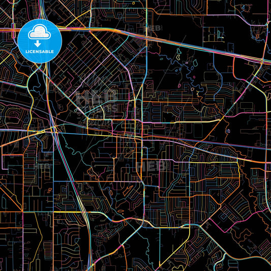 Mesquite, Texas, United States, colorful city map on black background