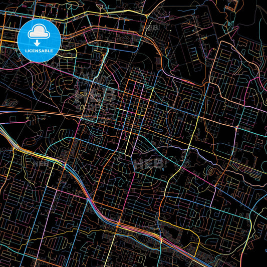 Killeen, Texas, United States, colorful city map on black background