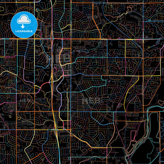 Thornton, Colorado, United States, colorful city map on black background