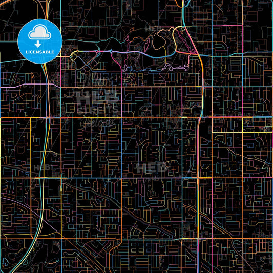West Valley City, Utah, United States, colorful city map on black background