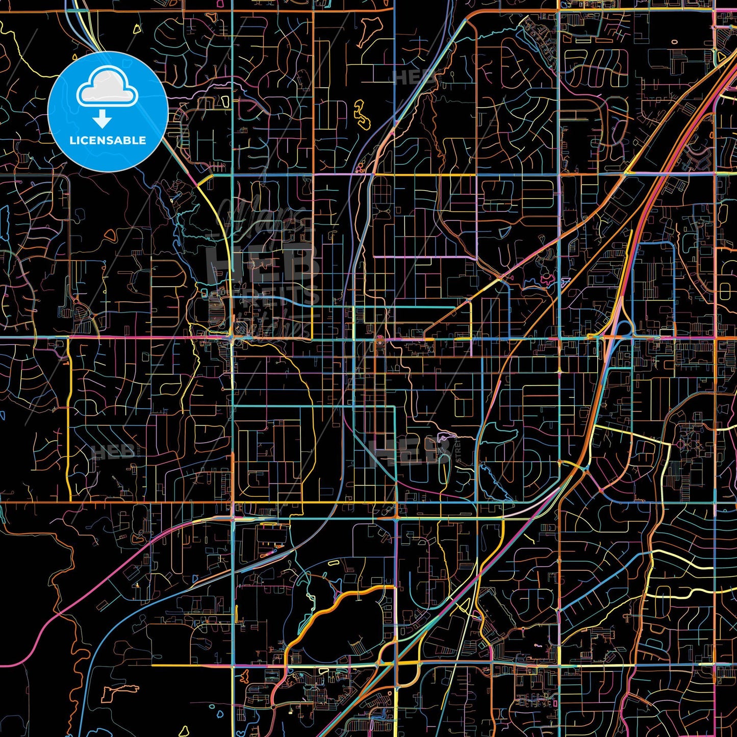 Olathe, Kansas, United States, colorful city map on black background
