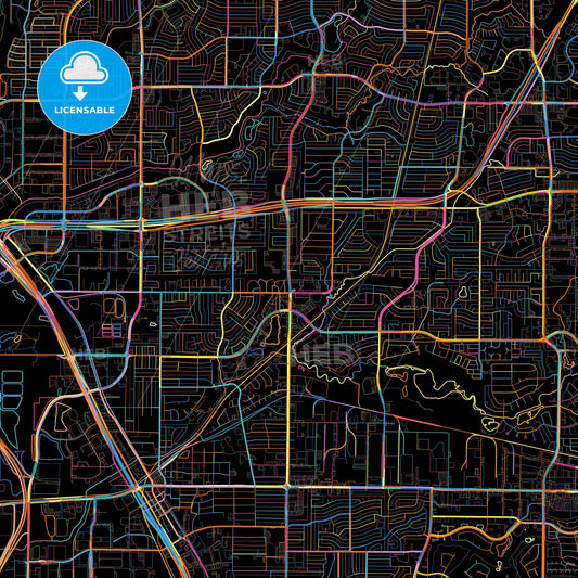 Carrollton, Texas, United States, colorful city map on black background
