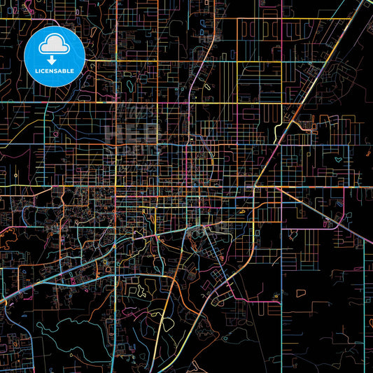 Gainesville, Florida, United States, colorful city map on black background