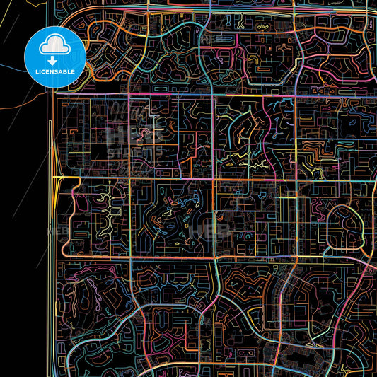 Coral Springs, Florida, United States, colorful city map on black background
