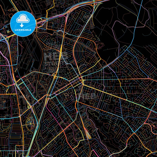 Concord, California, United States, colorful city map on black background