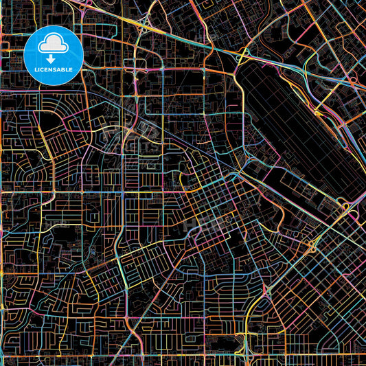 Santa Clara, California, United States, colorful city map on black background