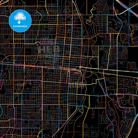 Abilene, Texas, United States, colorful city map on black background